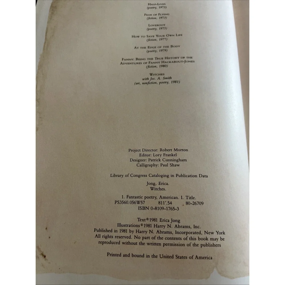 1981 Witches By Erica Jong Hardcover